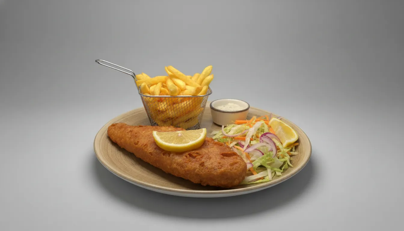 Fish and chips with salad