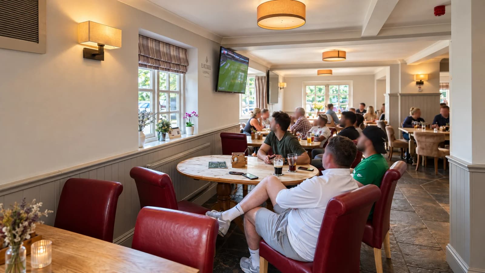 Guests watching sport from the lounge seating at The Prince of Wales