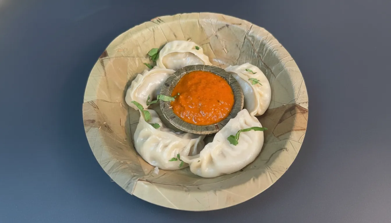 Steamed chicken momo dumplings